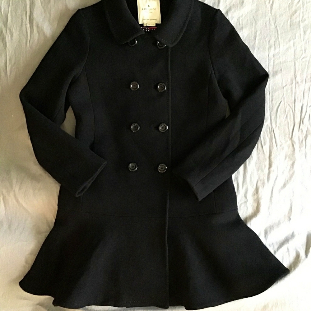 Kate Spade Flounce Hem Wool Peacoat